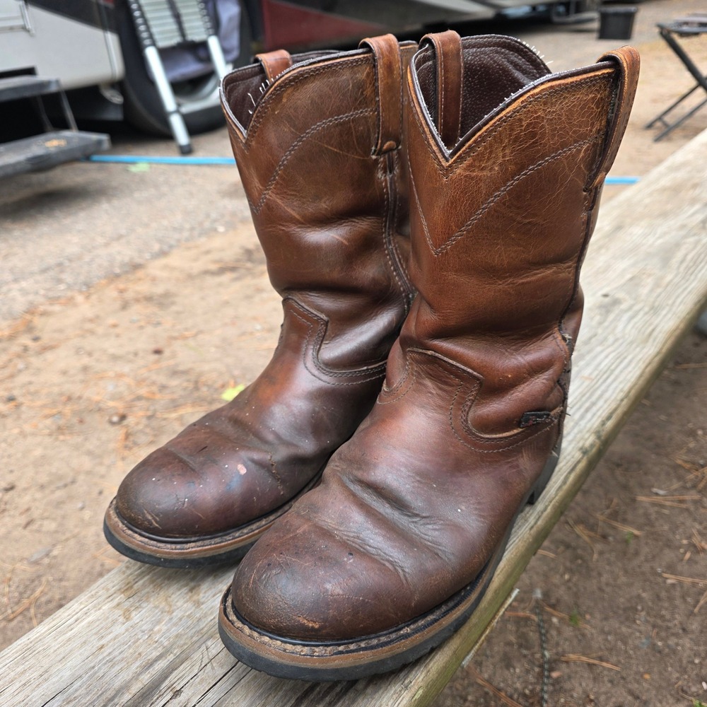 Justin Leather Work Boots Size 10.5D Men WK4960 Waterproof Brown Leather Western